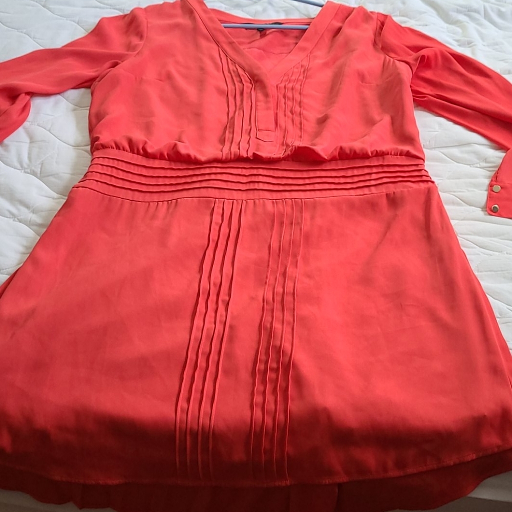White House Black Market Coral Shirt Dress EUC